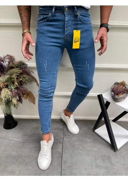 Erkek Slimfit Kesim Likralı Yıpratmalı Kot Pantolon