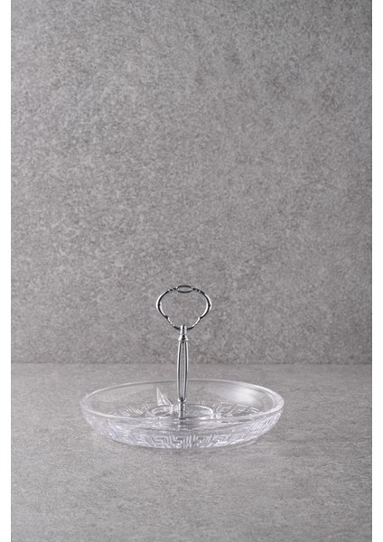 3 Gözlü Büyük Tek Metal Saplı Sunum Tabağı Perla 19X14 cm