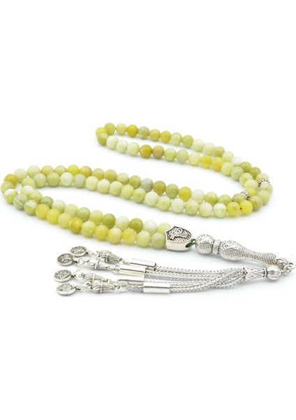 Gümüş Kaplama Püsküllü Orijinal 99 Luk Olivin Taşı Tesbih