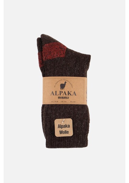 Unisex Alpaka Yünü Havlu Kışlık Kahve/kırmızı Soket Çorap - M 6005-KK fiyatları