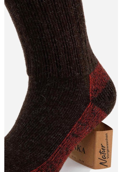 Unisex Alpaka Yünü Havlu Kışlık Kahve/kırmızı Soket Çorap - M 6005-KK fırsatları