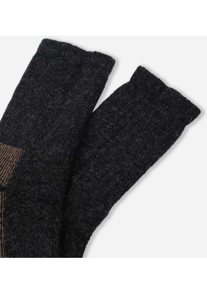 Unisex Alpaka Yünü Havlu Kışlık Antrasit/bej Soket Çorap - M 6005-AB