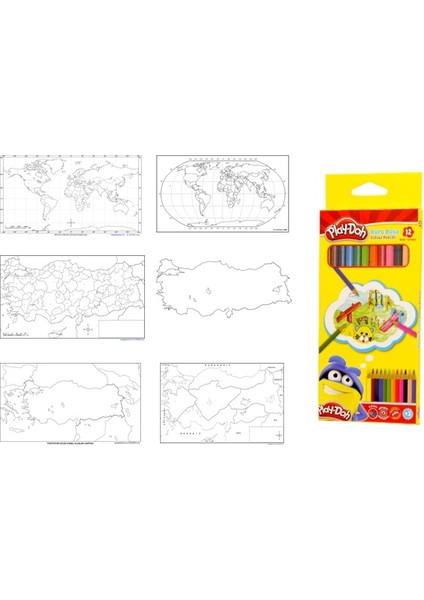 Dilsiz Dünya ve Dilsiz Türkiye Haritası Boyama Seti A3 Boy +Kuru Boya