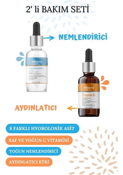 Deepsy Care Hyaluronic Acid & C Vitamini Serumu 2'li Serum Paketi - Cilt Serumu