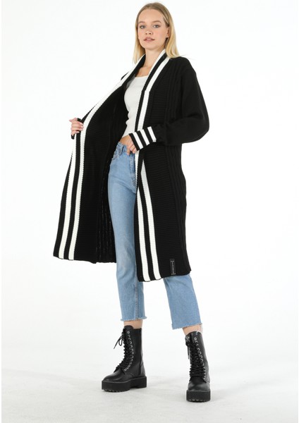 Kadın Fashion Tarz Da Giyim Çizgili Bantlı Saç Örğülü Spor Uzun Triko Hırka fiyatları