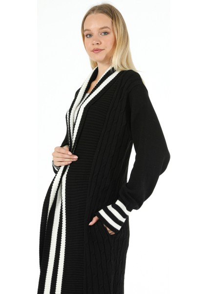 Kadın Fashion Tarz Da Giyim Çizgili Bantlı Saç Örğülü Spor Uzun Triko Hırka fırsatları