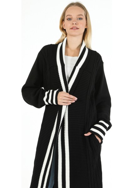 Kadın Fashion Tarz Da Giyim Çizgili Bantlı Saç Örğülü Spor Uzun Triko Hırka indirimleri