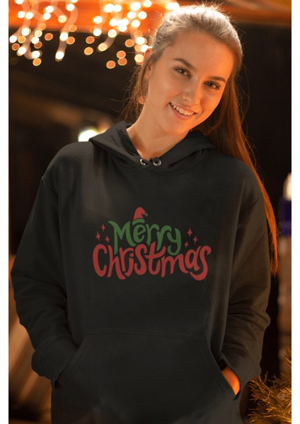 Christmas Yazılı  Year Kapşonlu Sweatshirt