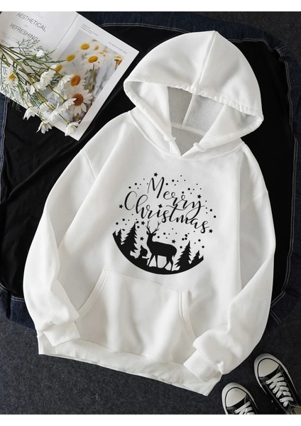 Marry Christmas Geyikli Kapşonlu Sweatshirt fiyatları