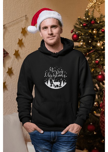 Marry Christmas Geyikli Kapşonlu Sweatshirt modelleri