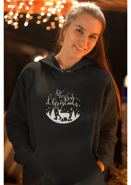 Marry Christmas Geyikli Kapşonlu Sweatshirt fırsatları