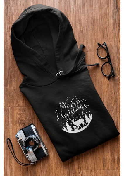 Marry Christmas Geyikli Kapşonlu Sweatshirt indirimleri