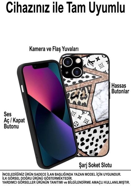 Apple iPhone 15 Pro ile Uyumlu Silikon Arkası Cam Kapak Desen 51K Tasarımlı Cam Kılıf