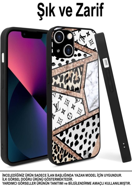 Apple iPhone 15 Pro ile Uyumlu Silikon Arkası Cam Kapak Desen 51K Tasarımlı Cam Kılıf