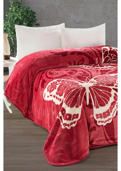 Evlen Home Collection 4 kg Battaniye Supersoft Embos Kalın Yumuşak Peluş Çift Kişilik Yumoş 220X240 cm Kelebek