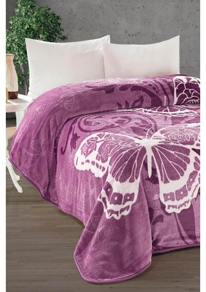 Evlen Home Collection 4 kg Battaniye Supersoft Embos Kalın Yumuşak Peluş Çift Kişilik Yumoş 220X240 cm Kelebek