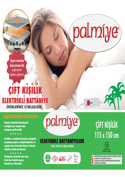 Elektirikli Battaniye Palmiye Çift Kişilik 2 Yıl Garantili Tseli Termostatlı (Aşırı Isınma Korumalı) modelleri