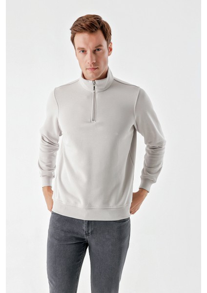 Erkek Gri Fermuarlı Bato Yaka Sweat-Shirt fiyatları