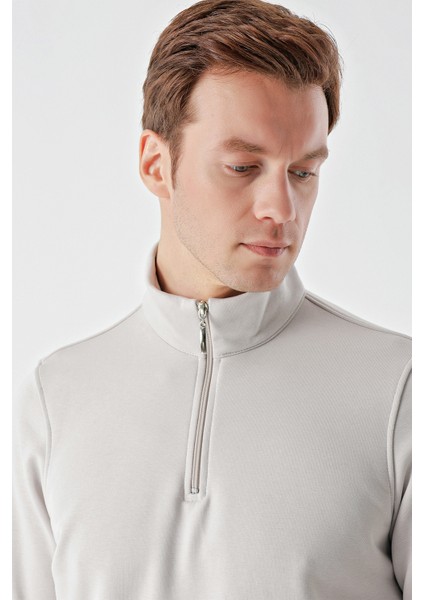 Erkek Gri Fermuarlı Bato Yaka Sweat-Shirt fırsatları