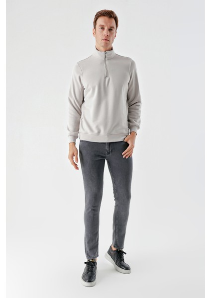 Erkek Gri Fermuarlı Bato Yaka Sweat-Shirt indirimleri