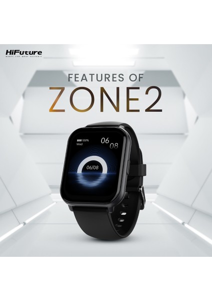 FutureFit Zone2 Bluetooth 5.2 IP68 Su Geçirmez 1.96 inç Arama Özellikli iOS&Android Uyumlu Nabız Spor Kan Oksijen Takibi 50mm Akıllı Saat Siyah