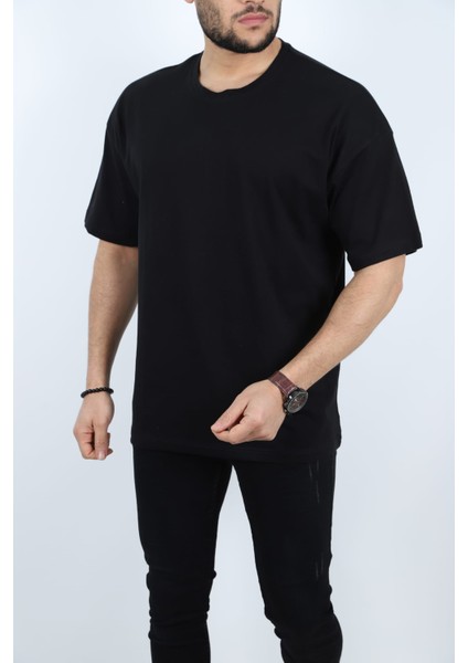 Erkek Basic %100 Pamuklu Bisiklet Yaka Oversize Kısa Kollu T-Shirt