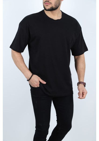 Erkek Basic %100 Pamuklu Bisiklet Yaka Oversize Kısa Kollu T-Shirt fiyatları