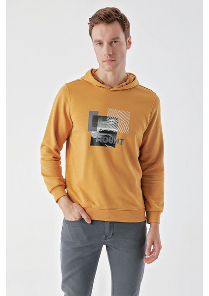 Erkek Hardal Sarısı Kapüşonlu Sweat-Shirt