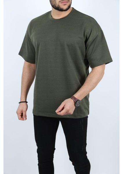 Erkek Basic %100 Pamuklu Bisiklet Yaka Oversize Kısa Kollu T-Shirt