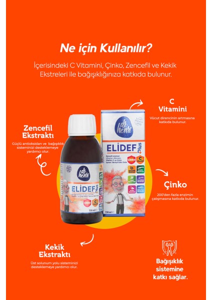 Dr.Henri Elidef Şurup Zencefil, C Vitamini Ve Çinko Içeren Takviye Edici Gıda 1