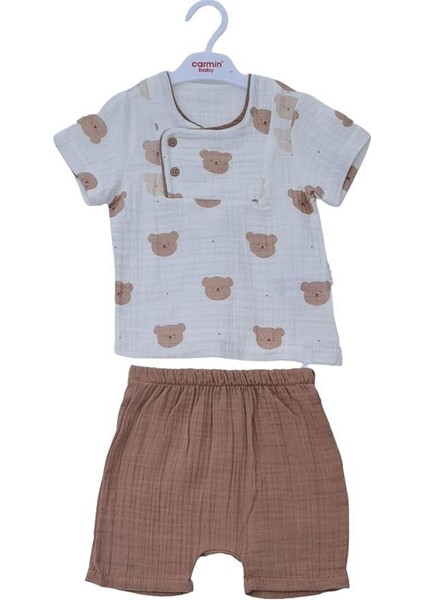 Erkek Bebek Müslin Ikili Ayıcıklı Gömlek Şortlu Takım