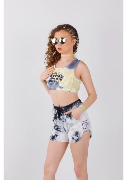 Kız Çocuk Pamuklu Batik Desenli Yüzücü Crop Atlet Bluz