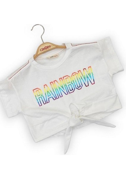 Kız Çocuk Yüzde Yüz Pamuklu Rainbow Yazılı Crop Tshirt