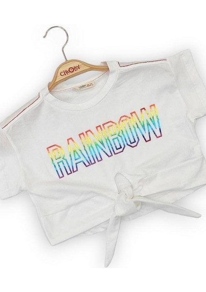 Kız Çocuk Yüzde Yüz Pamuklu Rainbow Yazılı Crop Tshirt