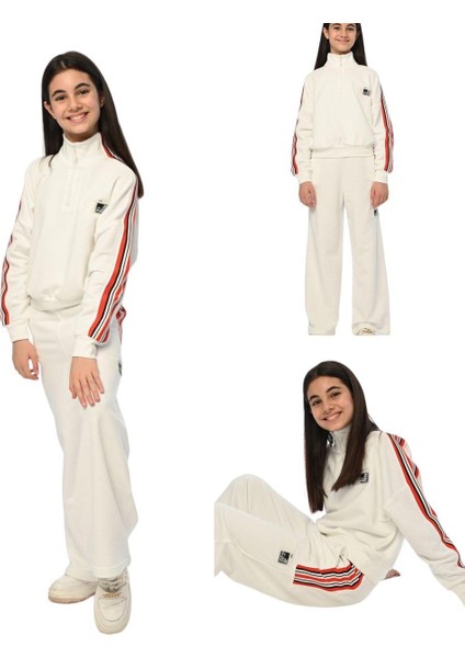 Kız Çocuk Yarım Fermuarlı Kolları Şeritli Dik Yaka Sweatshirt fiyatları