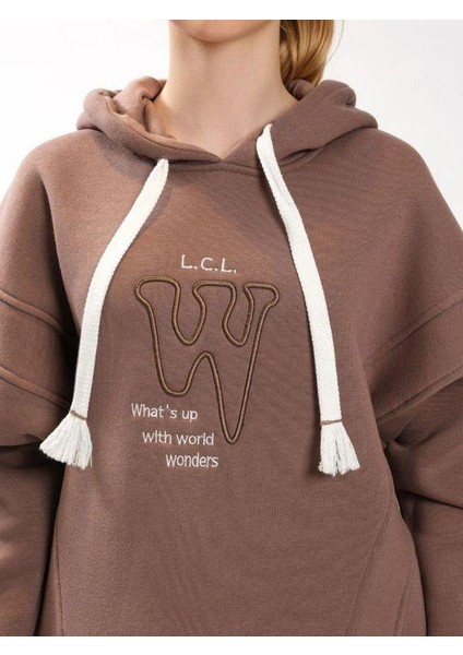 Kız Çocuk Pamuklu Kapüşonlu Yırtmaçlı Yarasa Kol Şardonlu Sweatshirt
