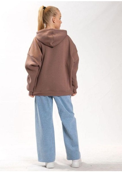 Kız Çocuk Pamuklu Kapüşonlu Yırtmaçlı Yarasa Kol Şardonlu Sweatshirt modelleri