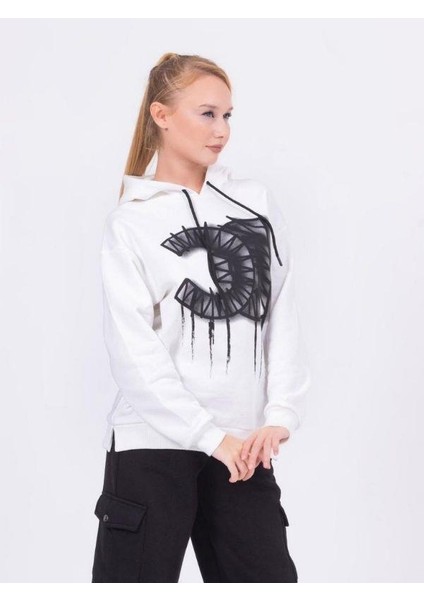 Kız Çocuk Pamuklu Kapüşonlu Baskılı Sweatshirt