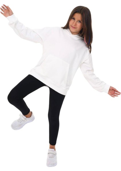 Çocuk Basic Kapüşonlu Kanguru Cepli Sırtı Tavşan Baskılı Sweatshirt