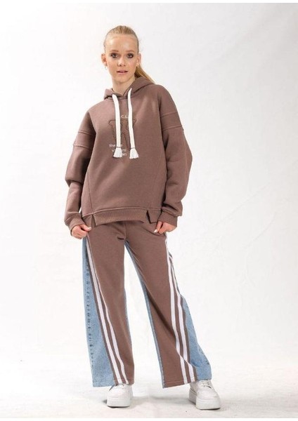 Kız Çocuk Pamuklu Kapüşonlu Yırtmaçlı Yarasa Kol Şardonlu Sweatshirt