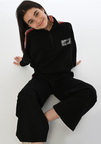 Kız Çocuk Yarım Fermuarlı Kolları Şeritli Dik Yaka Sweatshirt fırsatları