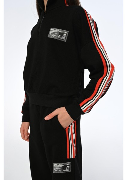 Kız Çocuk Yarım Fermuarlı Kolları Şeritli Dik Yaka Sweatshirt indirimleri