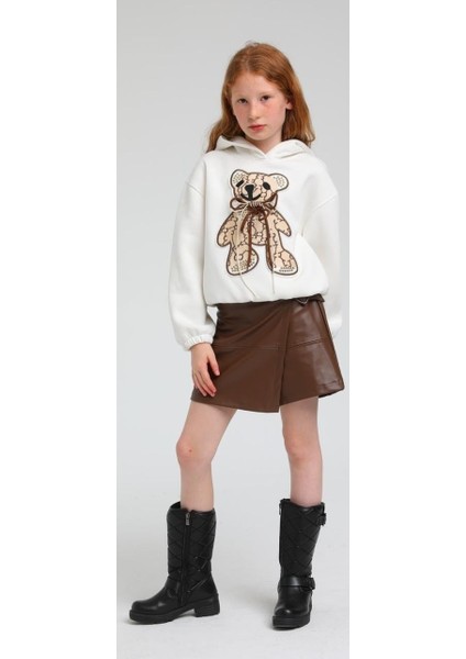Kız Çocuk Pamuklu Içi Şardonlu Ayıcıklı Kapüşonlu Sweatshirt