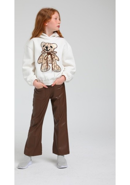 Kız Çocuk Pamuklu Içi Şardonlu Ayıcıklı Kapüşonlu Sweatshirt