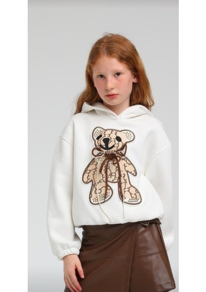 Kız Çocuk Pamuklu Içi Şardonlu Ayıcıklı Kapüşonlu Sweatshirt
