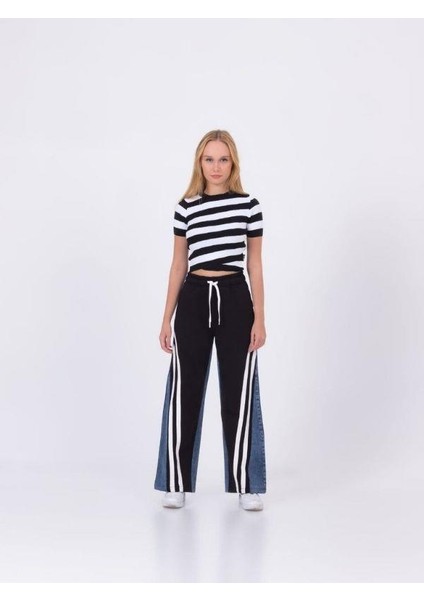 Kız Çocuk Şeritli Bol Paça Denim Pantolon fiyatları