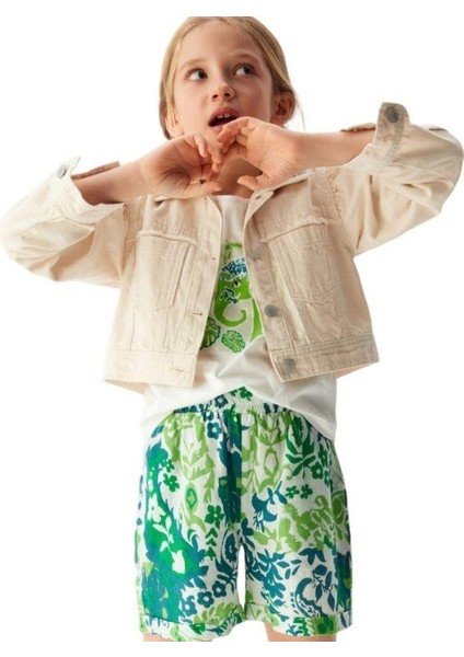 Kız Çocuk Pamuklu Cep Detaylı Kot Ceket