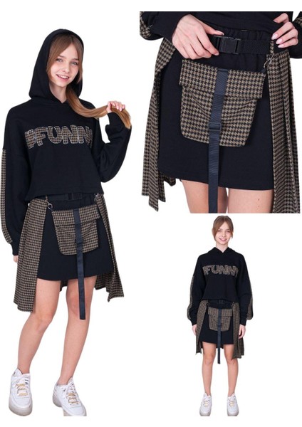 Kız Çocuk Kazayaklı Sweatshirtlü Etek ve Etek Aksesuarlı 3 Lü Takım fiyatları
