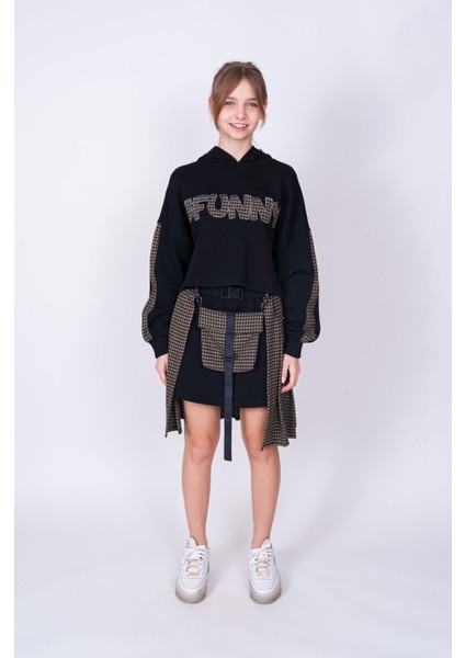 Kız Çocuk Kazayaklı Sweatshirtlü Etek ve Etek Aksesuarlı 3 Lü Takım modelleri