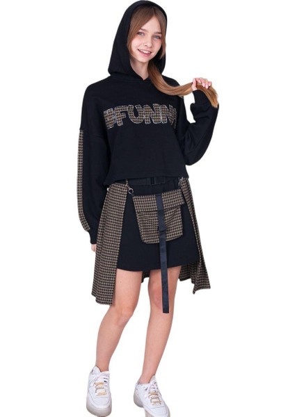 Kız Çocuk Kazayaklı Sweatshirtlü Etek ve Etek Aksesuarlı 3 Lü Takım fırsatları